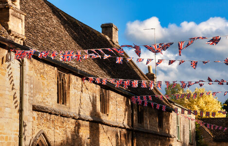 Union,Jack,Flag,Bunting,Hanging,In,A,Street,,A,Festive